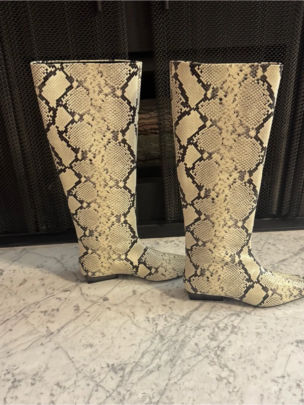 New Staud Wally White Snake Knee High Western Boots Size EU 39.5 US 9.5 $595